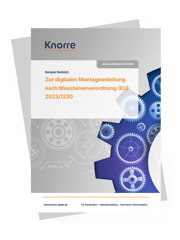 Beispiel eines Beiblatts zur digital bereitgestellten Montageanleitung, verpflichtend nach Maschinenverordnung